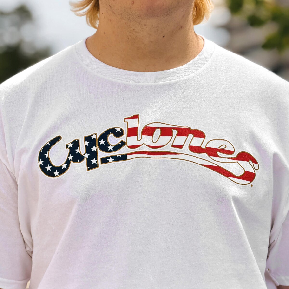 Champion® Patriotic Cyclones Script White T-Shirt
